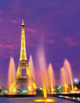 eiffel tower purple fountains